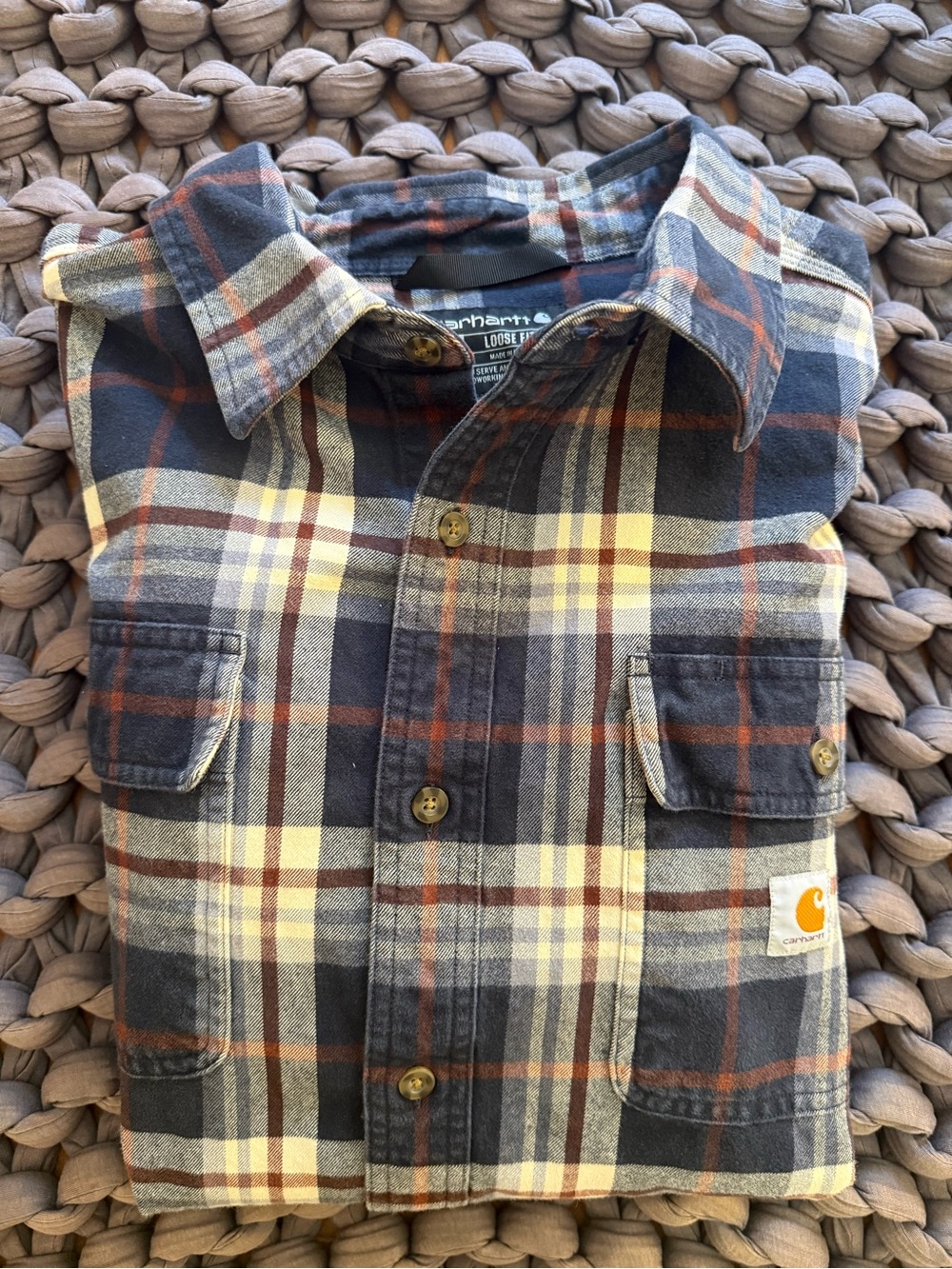 Carhartt Men's Navy & Tan Plaid Heavyweight Flannel Shirtcoat